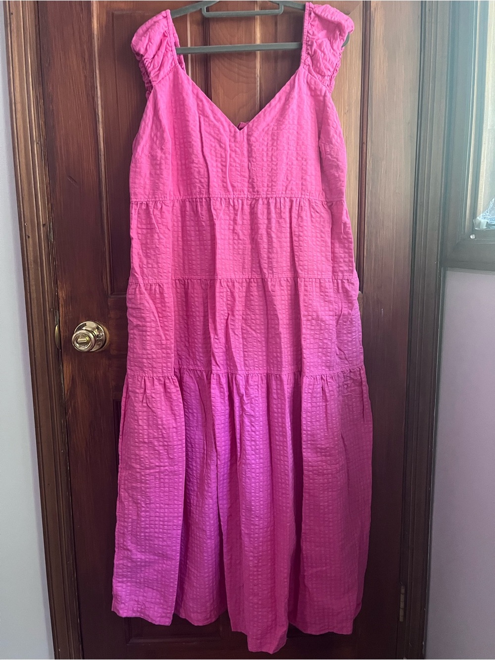 Old Navy Hot Pink Tiered V-Neck Maxi Dress